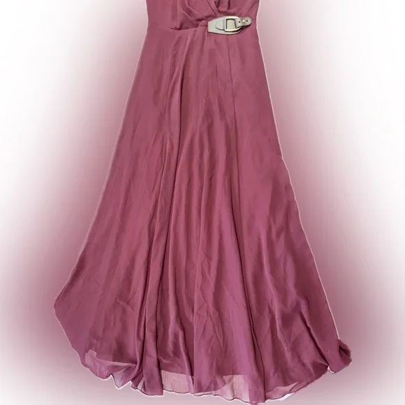 NWT Ralph Lauren Buckle Trim Georgette Halter Gown - Picture 6 of 11